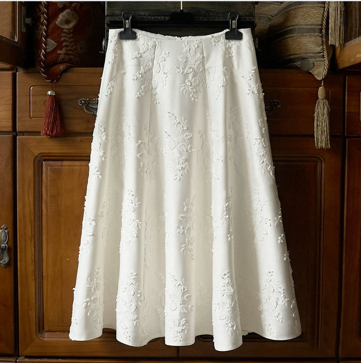 Ladies Elegant Maxi Skirt with Floral Relief Mune Fashion
