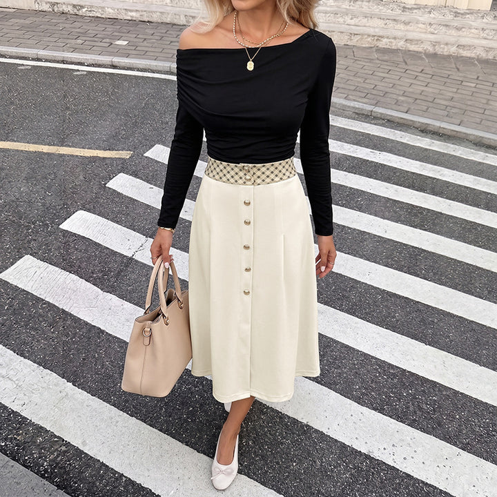Women Elegant Top with Asymmetric Cut and Raised Waist Mune Fashion