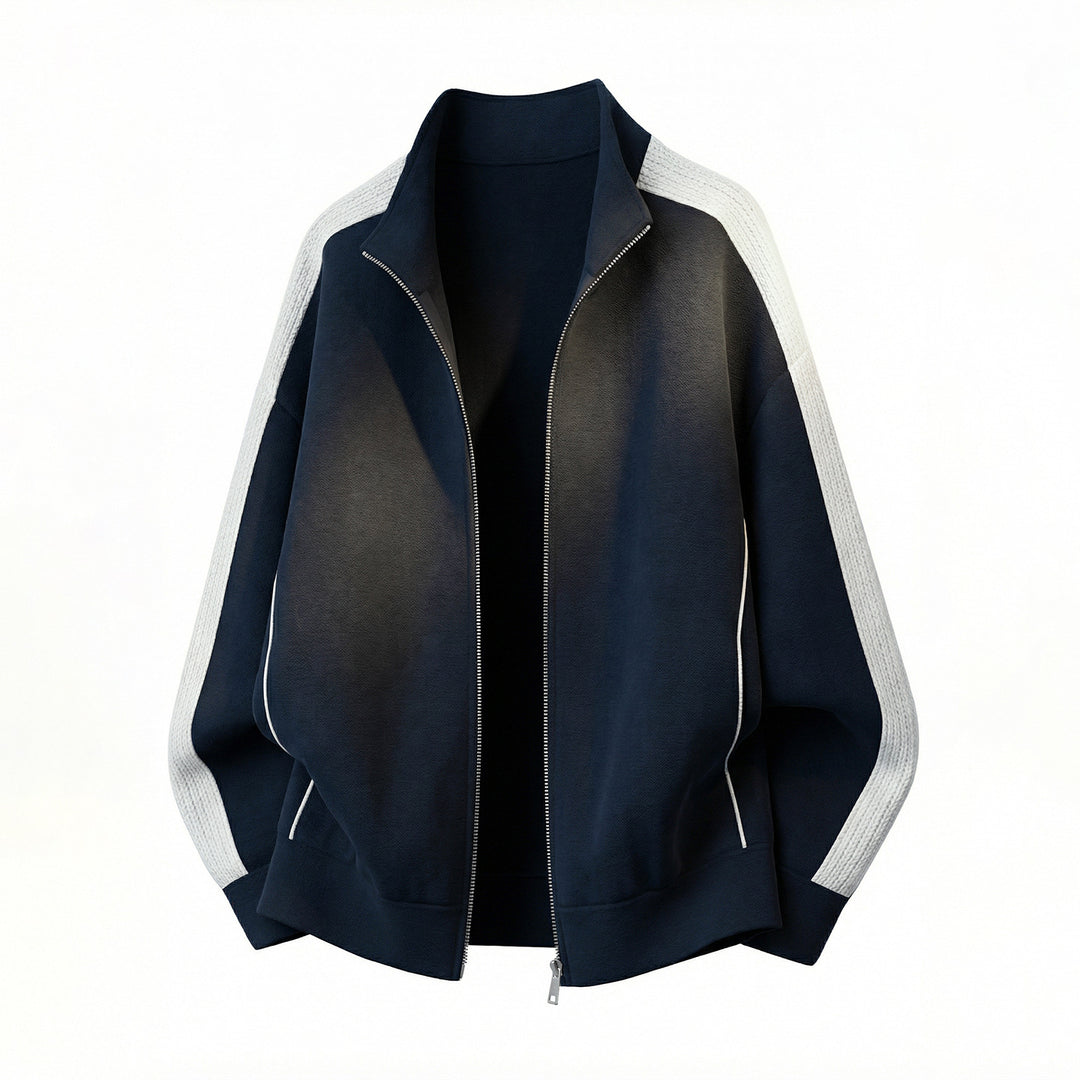 Men's oversized fleece zip jacket with stand-up collar and structured sleeve inserts Mune Fashion
