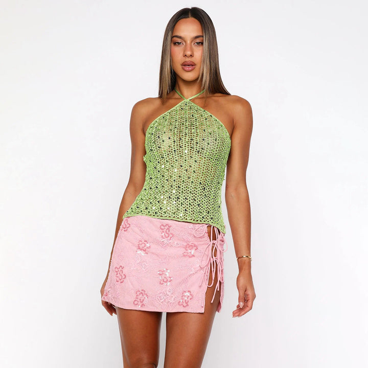 Women Glittering Mesh Top with Refined Details Mune Fashion