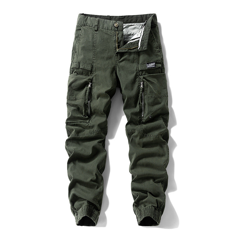 Men's Durable Canvas Cargo Pants in Tactical Look with Knee Panels, Multiple Pockets and Elastic Ankle Cuff Mune Fashion