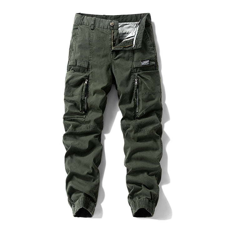 Men's Durable Canvas Cargo Pants in Tactical Look with Knee Panels, Multiple Pockets and Elastic Ankle Cuff Mune Fashion