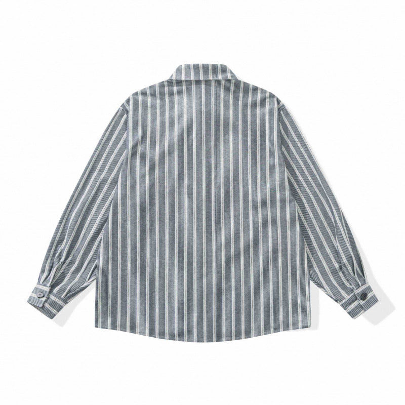 Unisex Oversized shirt jacket with vertical stripes, chest pocket, and boxy silhouette Mune Fashion