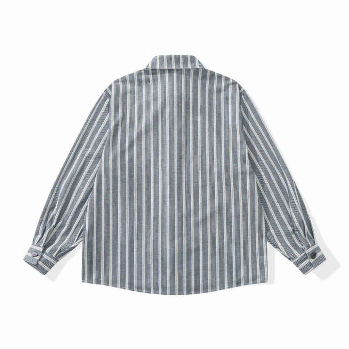 Unisex Oversized shirt jacket with vertical stripes, chest pocket, and boxy silhouette Mune Fashion