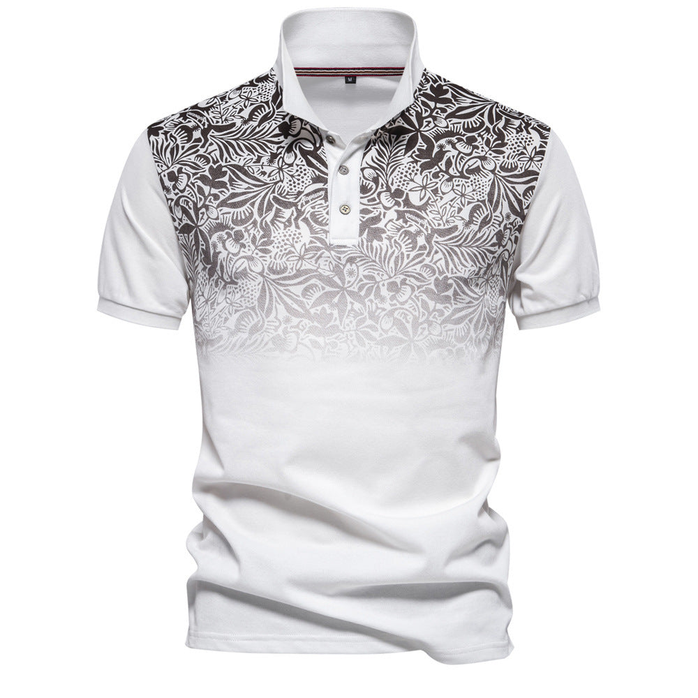 Men's polo shirt with floral gradient pattern, Kent collar and subtle button placket Mune Fashion