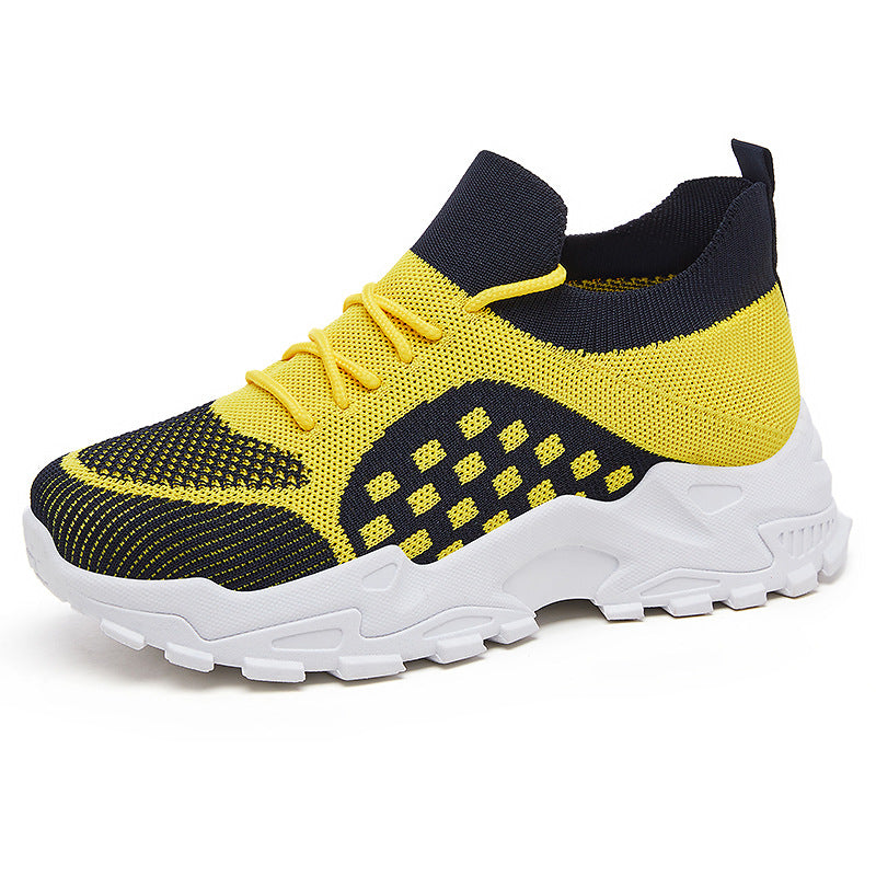 Women’s lightweight knit chunky sneakers with sock-like shaft, padded heel support, and grippy trail outsole Mune Fashion