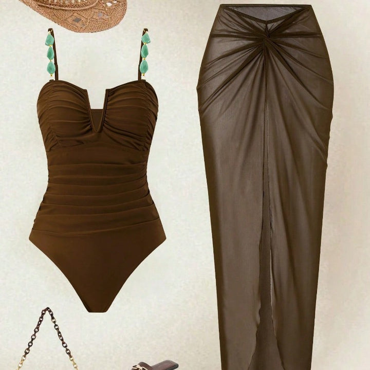 Women Refined One Piece Swimsuit with Elegant Skirt Mune Fashion