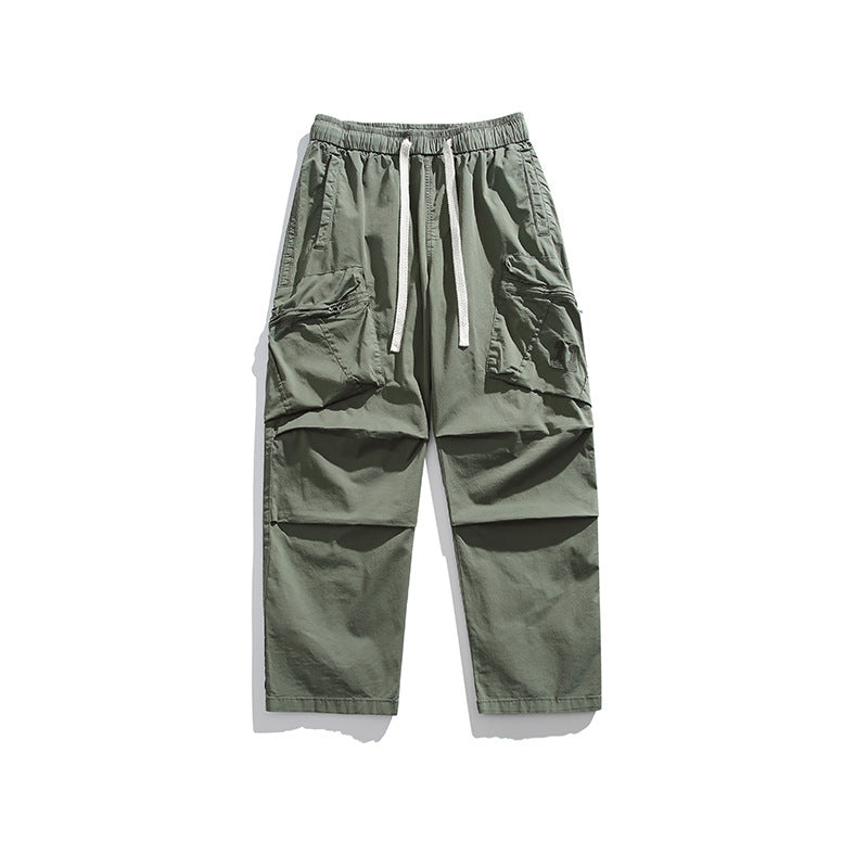 Men's loose-fitting cargo pants with elastic drawstring waist, cord drawstring, and large utility pockets Mune Fashion