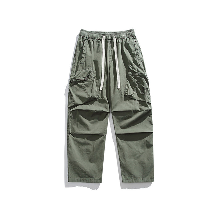 Men's loose-fitting cargo pants with elastic drawstring waist, cord drawstring, and large utility pockets Mune Fashion