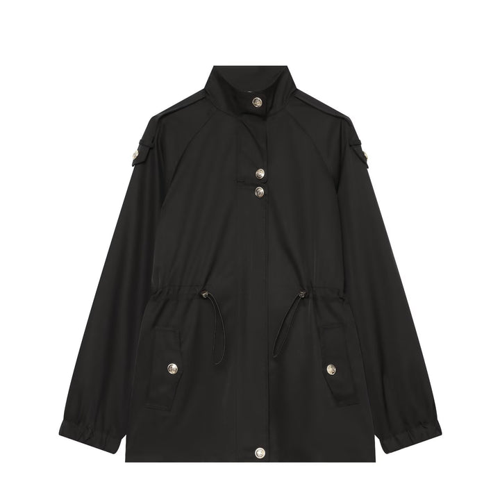 Women's lightweight parka with stand-up collar, drawstring waist, and shoulder patches Mune Fashion
