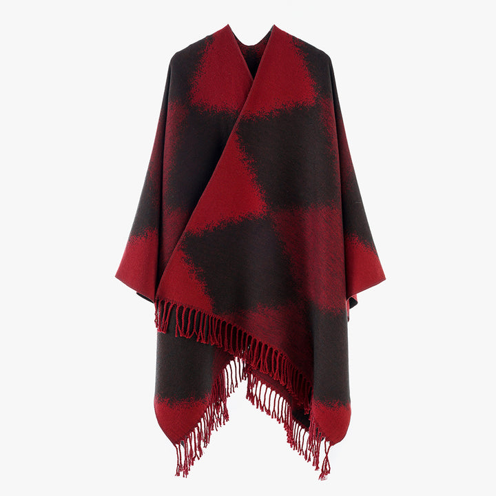 Women's lightweight rectangular oversized throw made of wool blend with fine fringed hem Mune Fashion