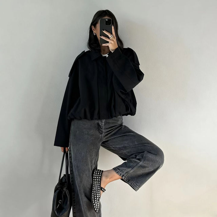 Women’s short jacket in oversized cut with balloon hem and shoulder flaps Drune