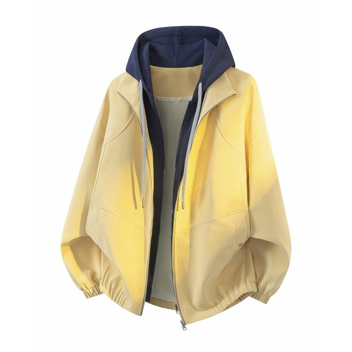 Women's Oversize Hooded Jacket with Double-Layer Contrast Hood and Elastic Hem Mune Fashion