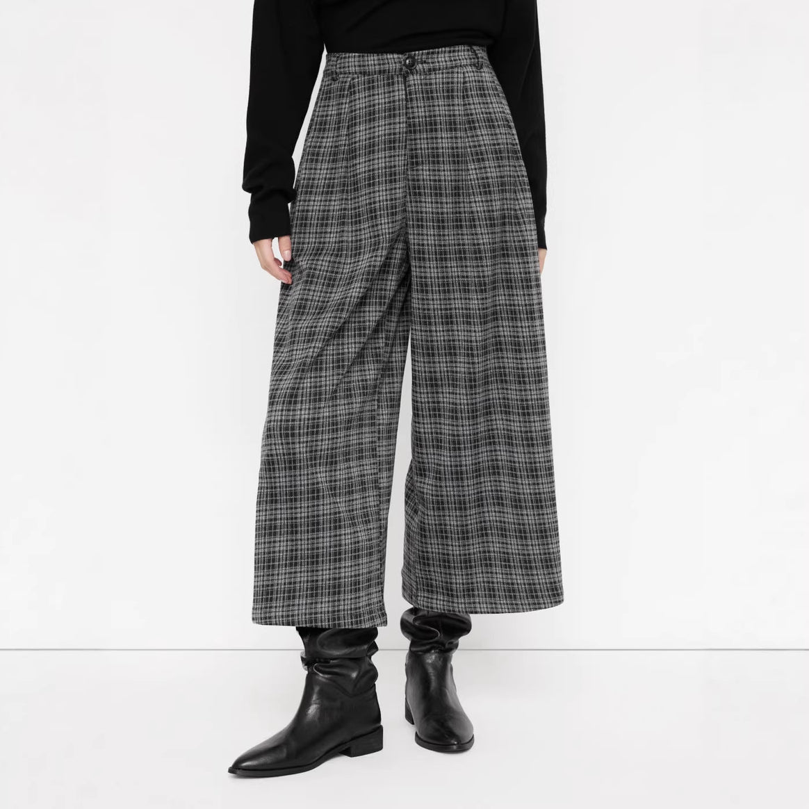 Women's wide culotte trousers with check pattern and high waist Drune