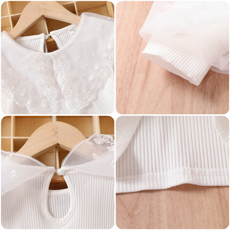 Girls blouse with airy tulle sleeves and delicate floral embroidery Mune Fashion