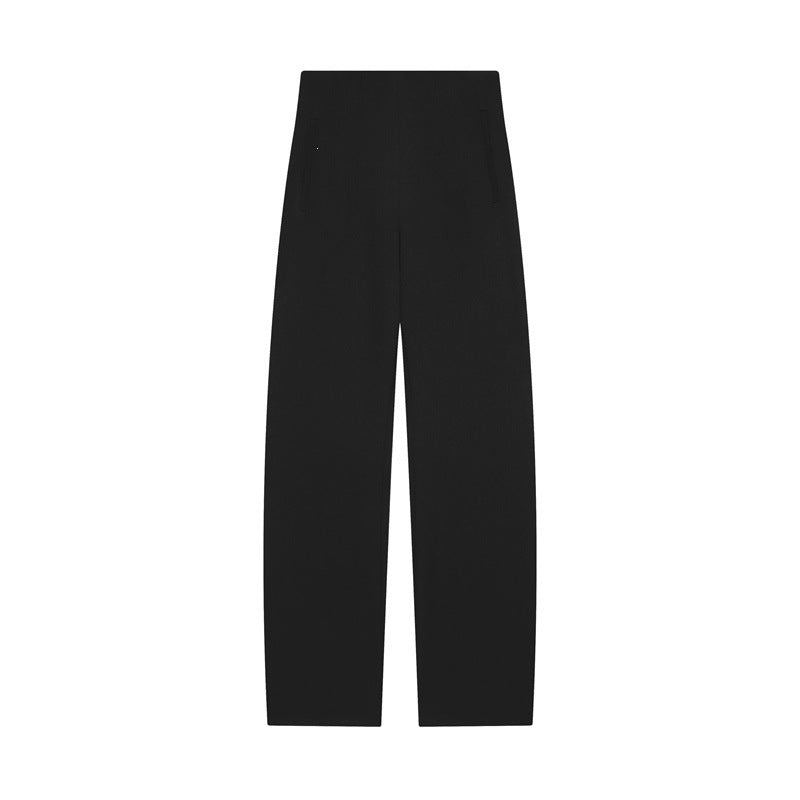 Women's High-Waisted Wide Fabric Pants with Straight Leg and Hidden Waistband Mune Fashion