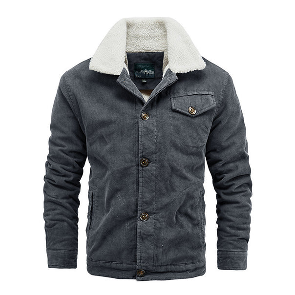 Men's cord worker jacket with teddy lining, sherpa collar and patch chest pocket Mune Fashion
