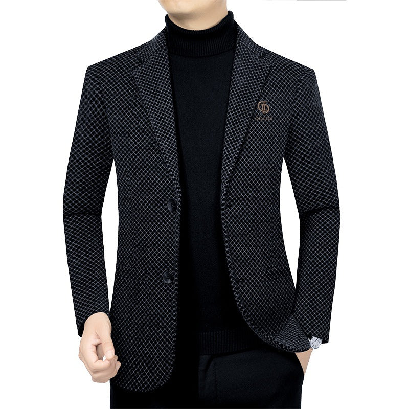 Men's Tailored Blazer with Fine Honeycomb Texture and Notched Lapel Mune Fashion