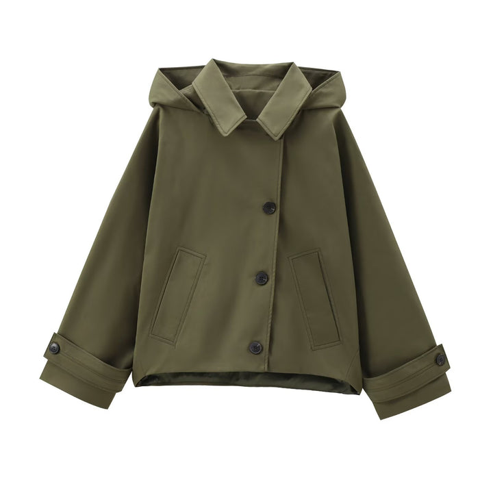 Women's short jacket with oversized hood, boxy silhouette and cuffed sleeves Mune Fashion
