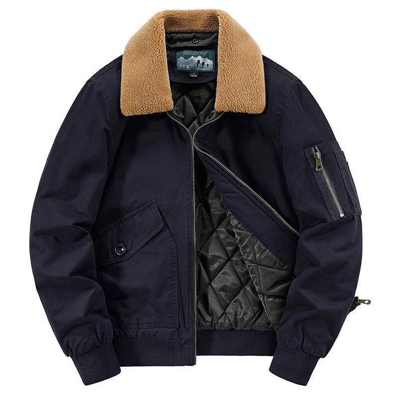 Men's Cotton Canvas Bomber Jacket with Teddy Collar, Quilted Thermal Lining and Utility Arm Pocket Mune Fashion