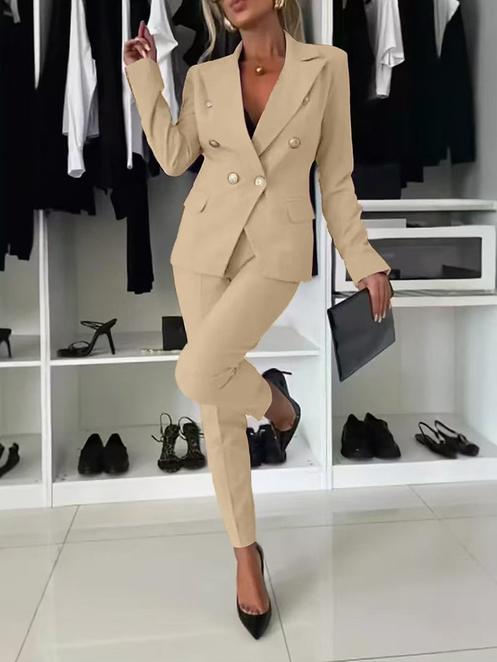 Women's double-breasted tailored pantsuit with slim pants Mune Fashion