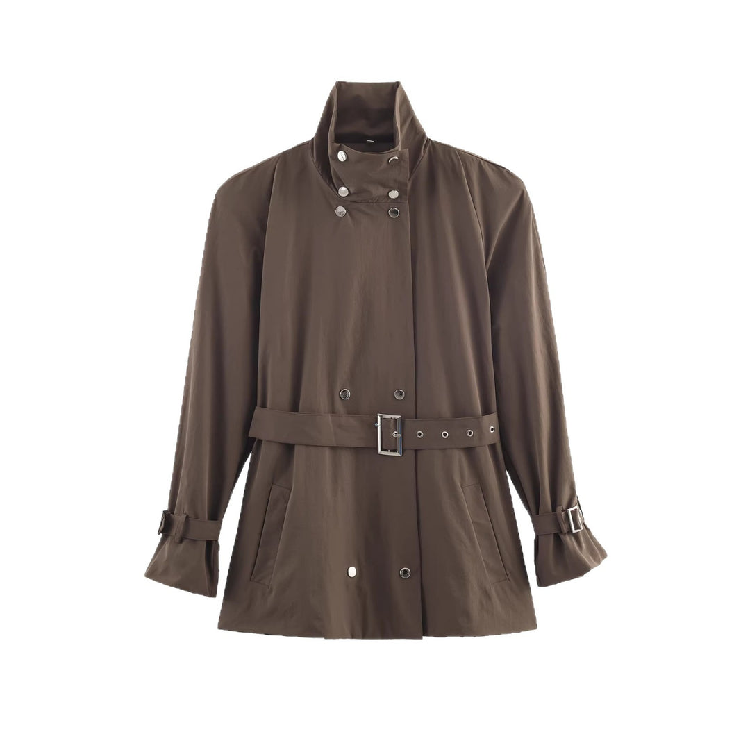 Women’s short tailored trench coat with stand-up collar and tie belt Mune Fashion