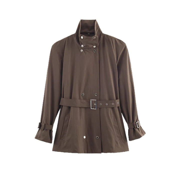 Women’s short tailored trench coat with stand-up collar and tie belt Mune Fashion