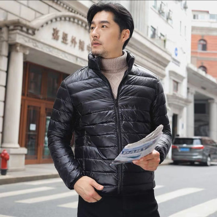 Men's ultralight quilted hooded jacket with wind-resistant shell and compact packing function Mune Fashion