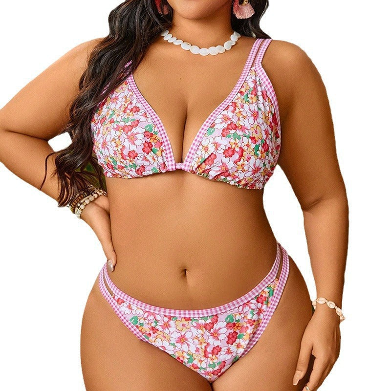 Women's triangle bikini set with floral pattern and adjustable straps Mune Fashion