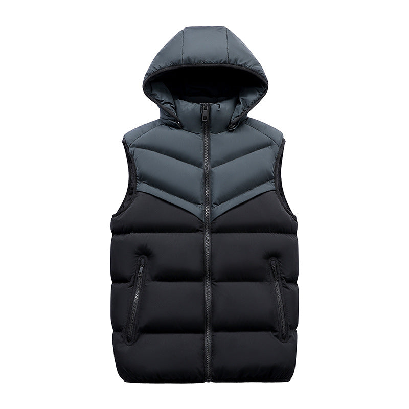 Men's Padded Hooded Vest with Thermal Insulation, Stand-Up Collar & Zipper Pockets Mune Fashion