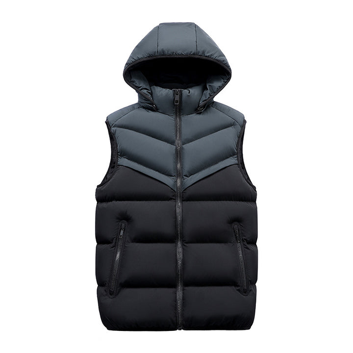 Men's Padded Hooded Vest with Thermal Insulation, Stand-Up Collar & Zipper Pockets Mune Fashion