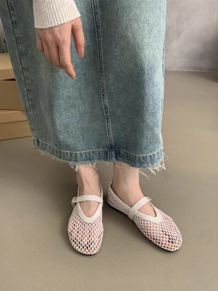 Damen Atmungsaktive Netz-Ballerinas im Mary-Jane-Stil mit verstellbarem Riemen Mune Fashion