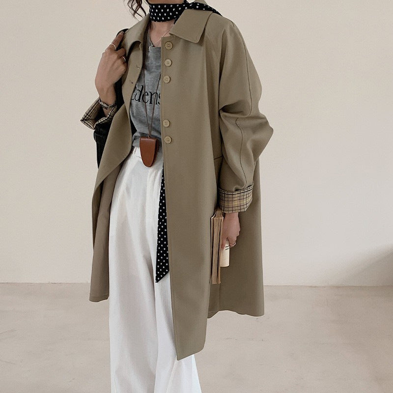 Women lightweight trench coat with contrasted checked cuffs Mune Fashion