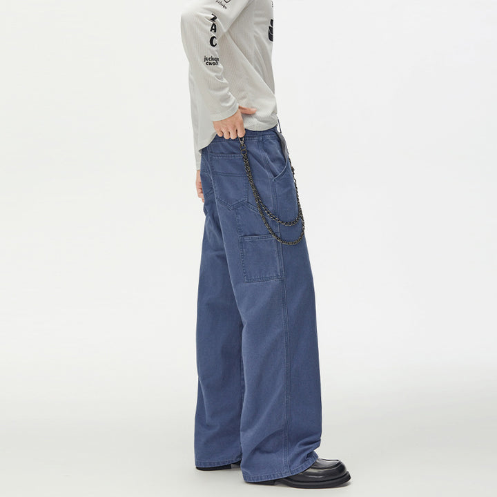 Men's Wide Utility Denim Pants with Carabiner Chain and Hammer Loop Mune Fashion