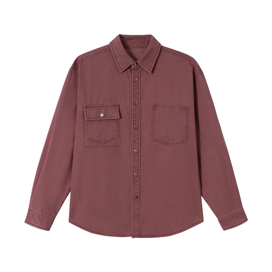 Women's overshirt jacket made of washed cotton twill with snap button placket and two chest pockets Mune Fashion