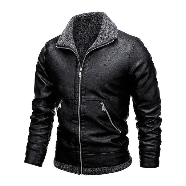 Men's aviator faux leather jacket with full Sherpa lining and zipper Mune Fashion