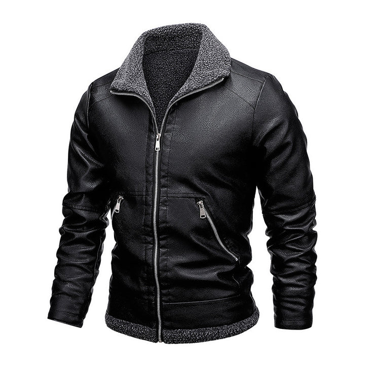 Men's aviator faux leather jacket with full Sherpa lining and zipper Mune Fashion
