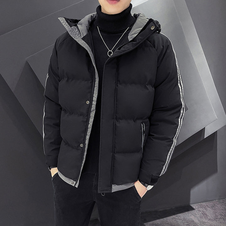 Men's Sporty Quilted Parka with Hood, Contrast Trim and Sleeve Stripes Mune Fashion