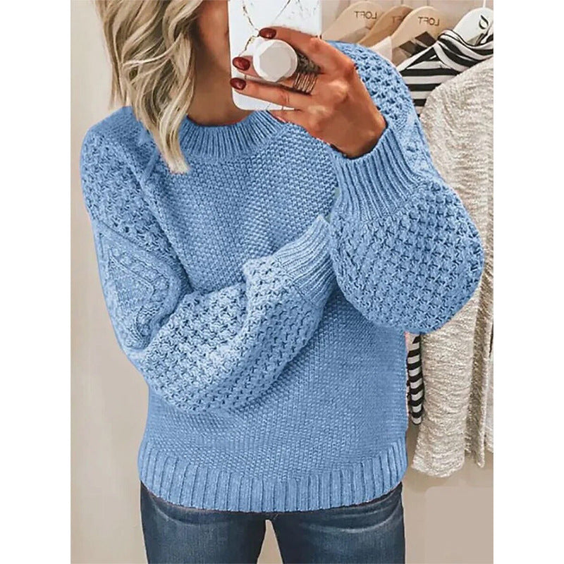 Women Chunky Knit Sweater with Cable Pattern and Balloon Sleeves Mune Fashion