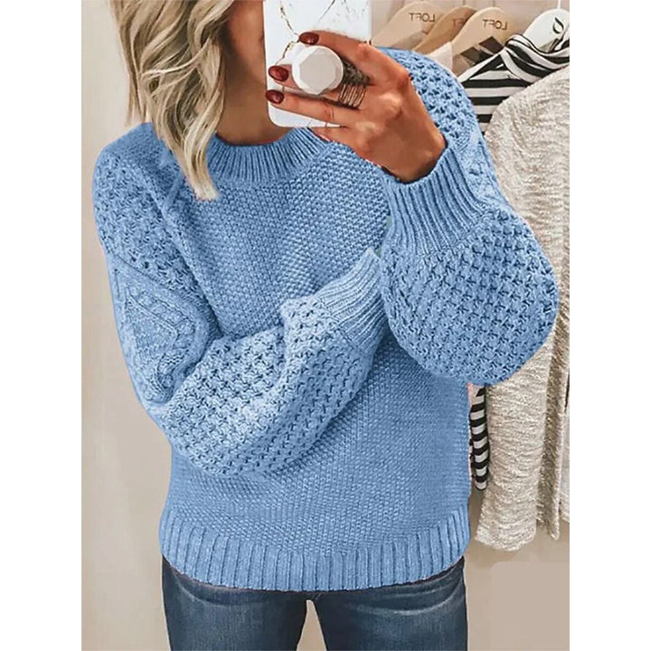 Women Chunky Knit Sweater with Cable Pattern and Balloon Sleeves Mune Fashion