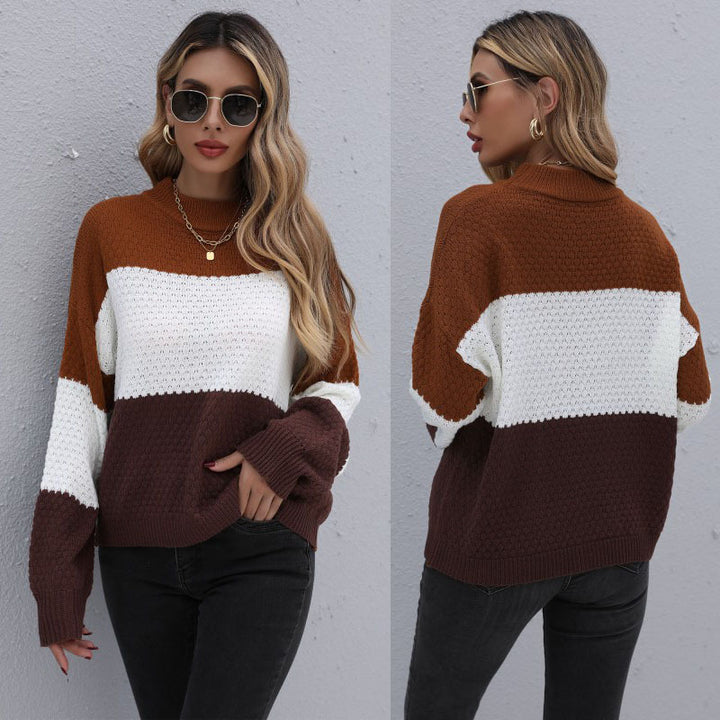 Women's Fashionable Knit Sweater with Contrasting Sleeves Mune Fashion