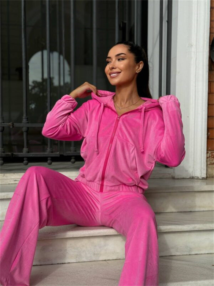 Women's Velour Zip Hoodie with Marlene Jogging Pants Lounge Set Mune Fashion