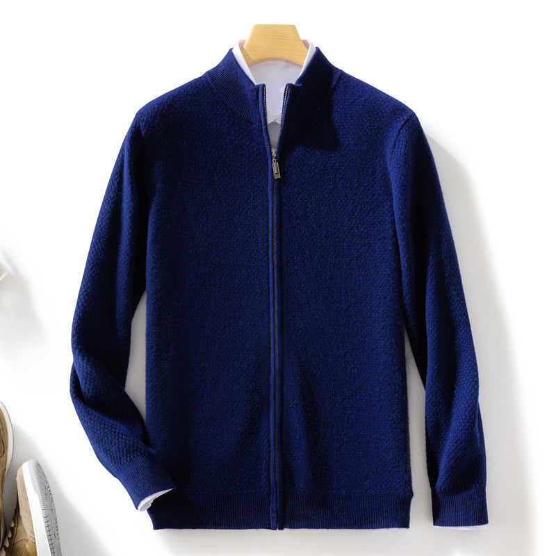 Men's Fine Structured Cardigan with Stand-Up Collar and Full-Length Zipper Mune Fashion