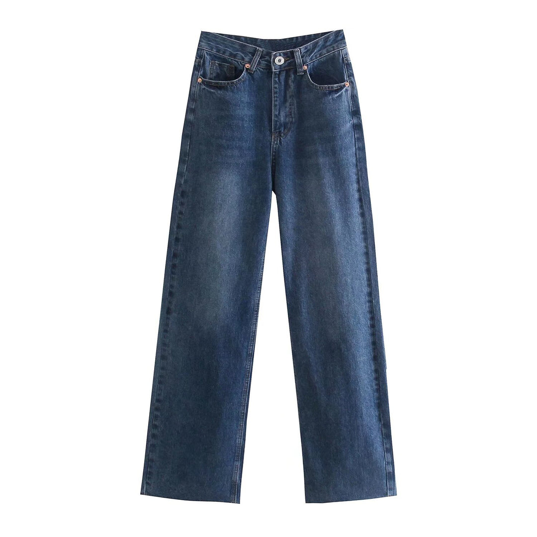 Women's high-waisted wide-cut jeans with wide leg, high waist and raw hem Mune Fashion