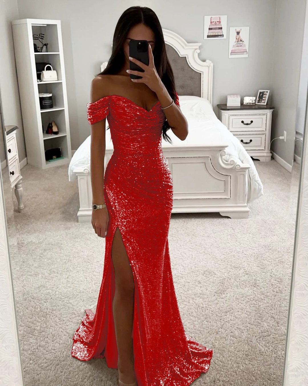 Women's Evening Dress with Shimmering Sequins Mune