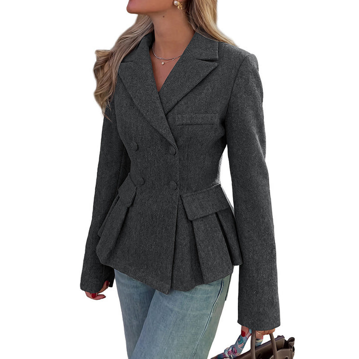 Women Double-breasted fitted blazer with peplum Mune Fashion