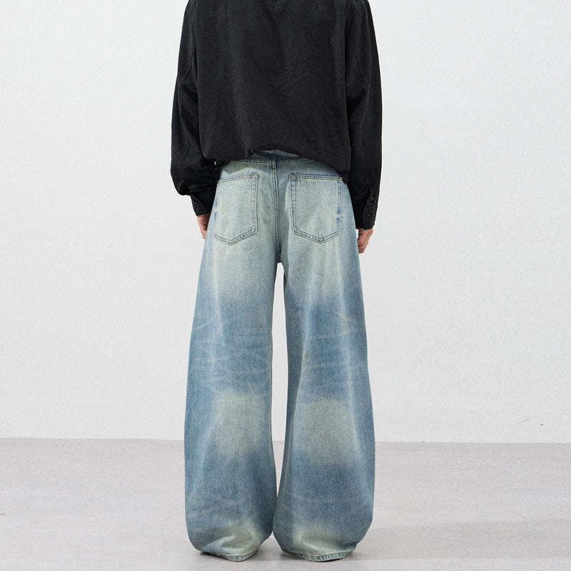 Men's Extra Wide Two-Tone Denim Palazzo Pants with Block Panels and Deep Crotch Mune Fashion