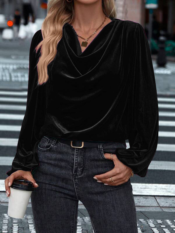 Ladies Elegant Viscose Blouse with Waterfall Neckline Mune