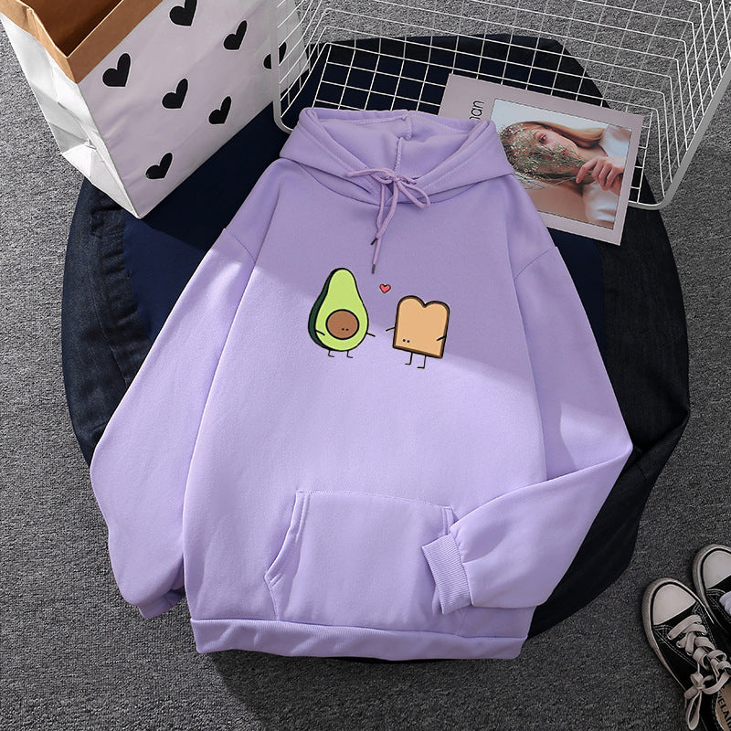Women's oversized hoodie with kangaroo pocket and cute avocado toast print Mune Fashion