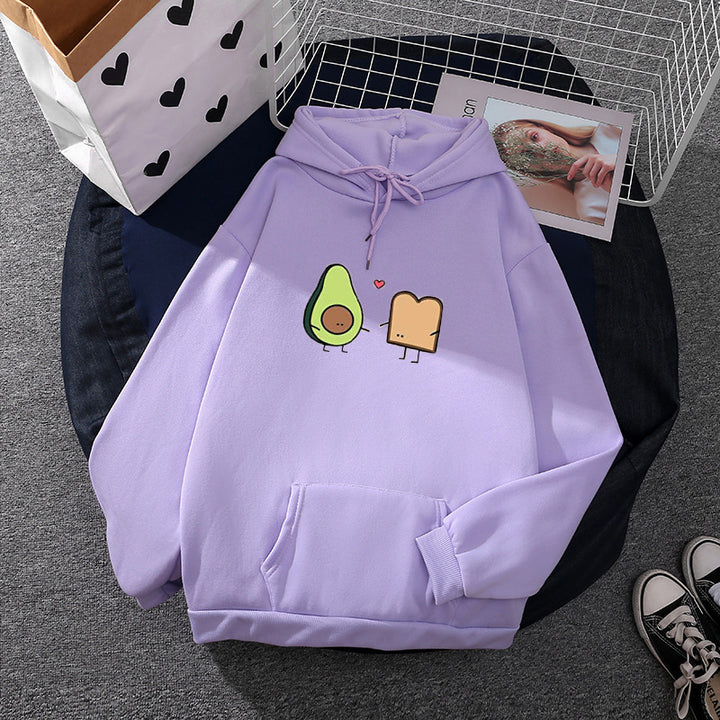 Women's oversized hoodie with kangaroo pocket and cute avocado toast print Mune Fashion
